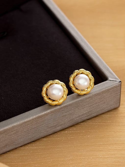 ES2034 [Gold] 925 Sterling Silver Imitation Pearl Geometric Minimalist Stud Earring